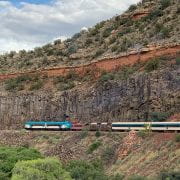 The Verde Canyon Railway Train going through the terrain of Arizona.